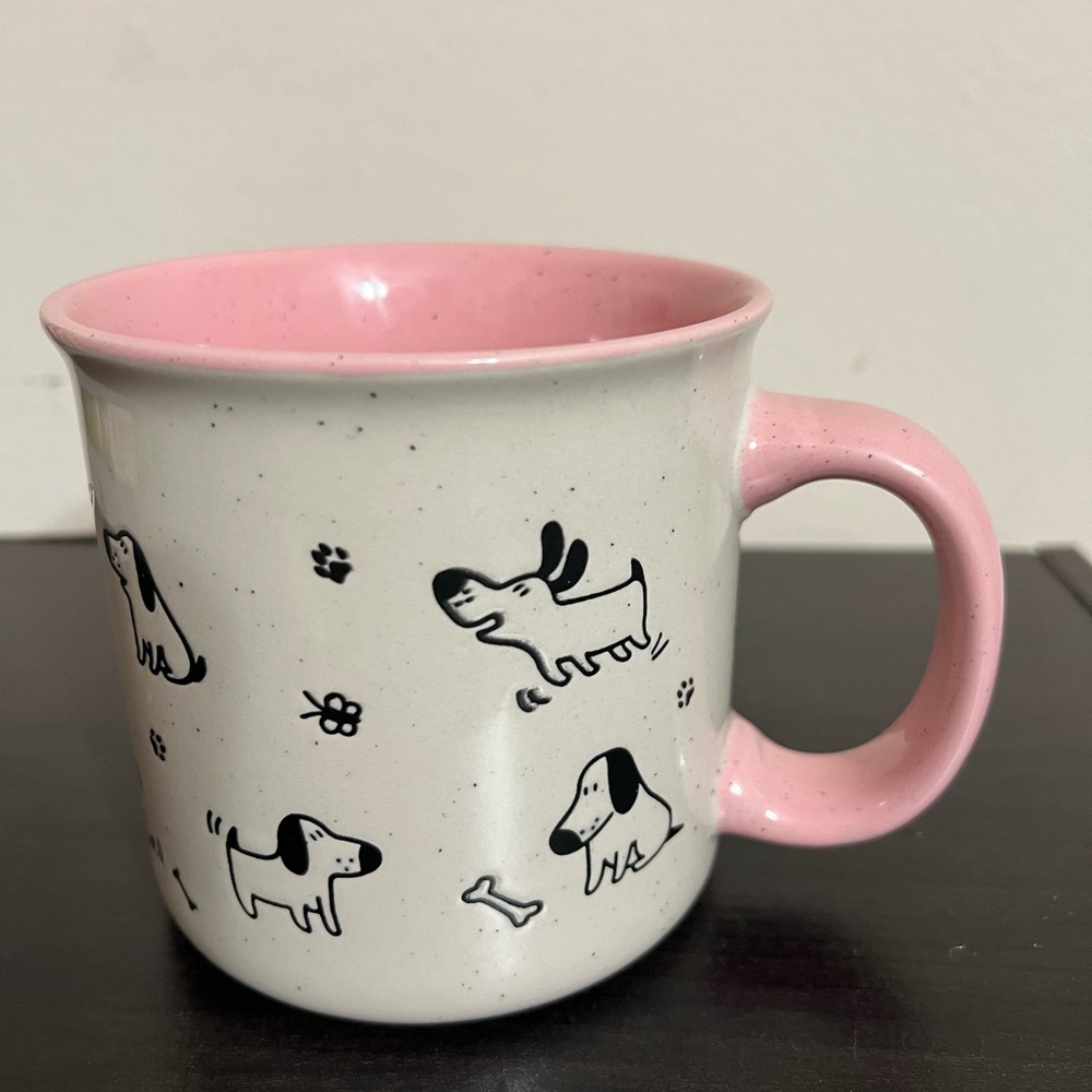 Dog Print Pattern - Pink & Tan Heavy Ceramic Coffee Mug 22oz For Dog Lovers New